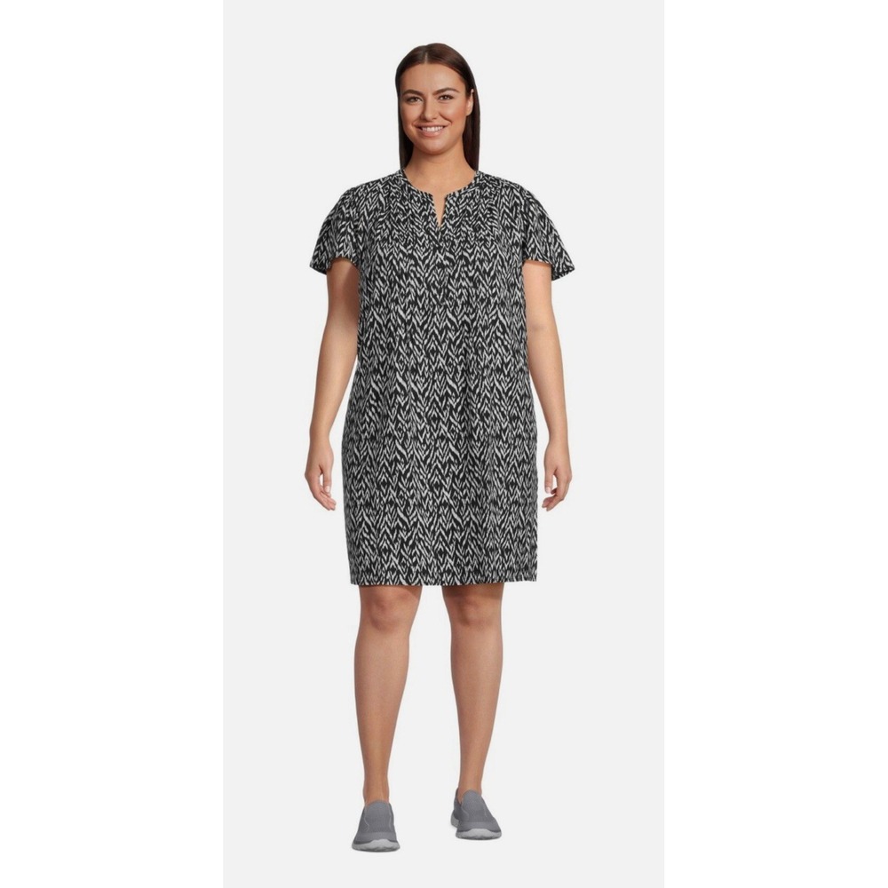 Terra & Sky Women's 1X(16W-18W) Floral Flutter Sleeve Dress Linen Blend Black